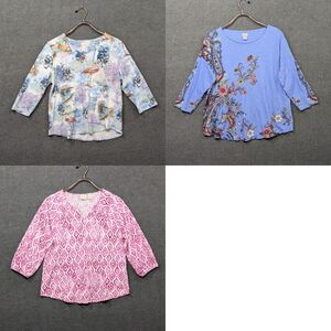 Set of 3 Chicos 2 Tops Womens Large T Shirts Floral Tropical Ikat Pullover Lot